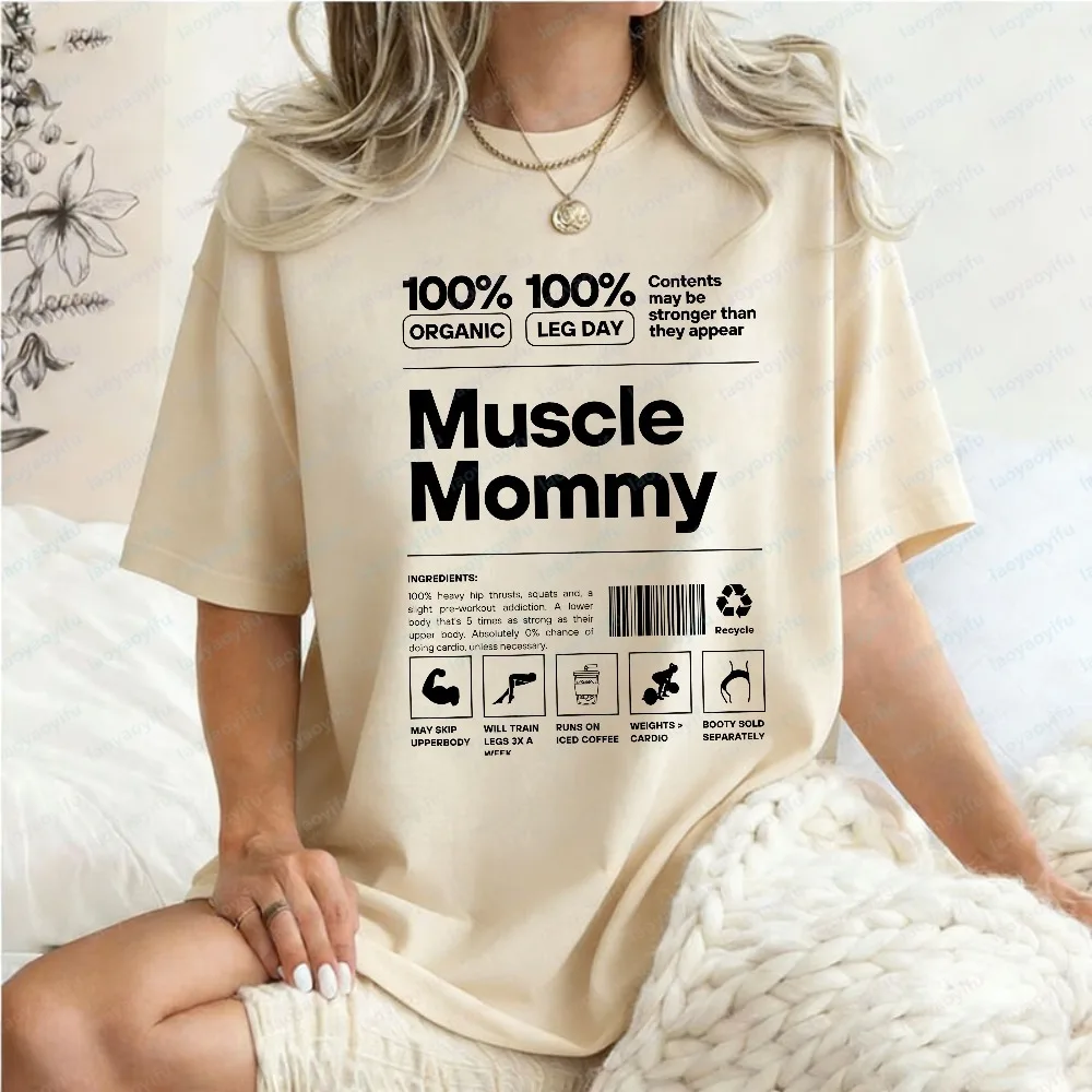 Muscle Mommy Breathable Cotton T-Shirt Funny Gym Label Graphic Tee Workout Mom Casual Tops Vintage Harajuku Clothes for Women