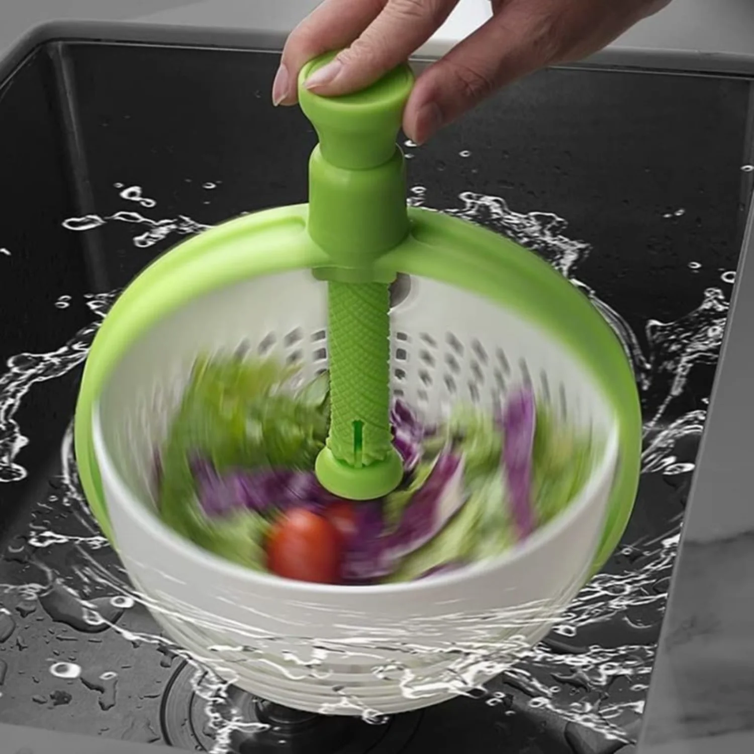 Multi-Use Manual Salad Spinner - Plastic Vegetable Washer and Dryer, Collapsible Draining Basket with Handle, No Electricity Req