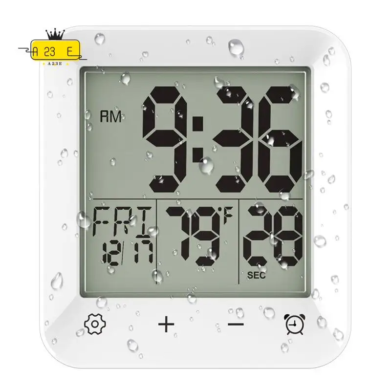 A23E-Digital Shower Clock Waterproof, Bathroom Wall Clock Timer With Touch Screen, Temperature, For Kids And Adults