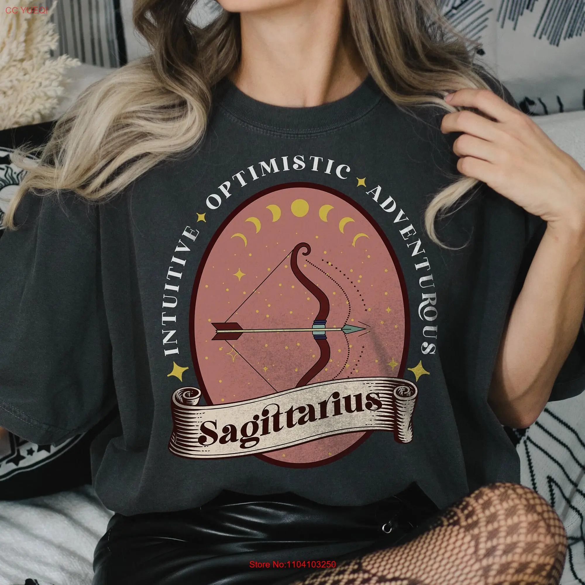 Sagittarius Zodiac Sign T Shirt Boho Style Bow and Arrow Top December Horoscope Birthday Oversized long or short sleeves