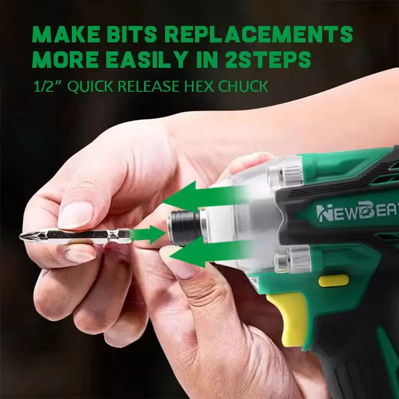 

NewBeat 21v Electric Power Tools Brushless Impact Driver Bits Cordless Rechargeable Screwdriver Impact
