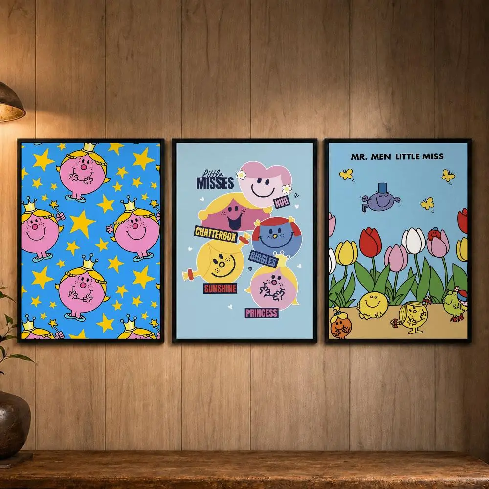 Dynamic Character M-Mr. Men Little MissS Poster Self-adhesive Art Poster Decoracion Painting Wall Art White Kraft Paper Home