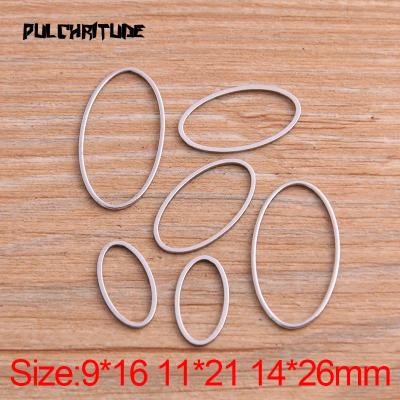 PULCHRITUDE 20Pcs 3 Size Oval Charm Stainless Steel Pendant Open Bezels Hollow Pressed Resin Frame Mold Bezel DIY Jewelry Making