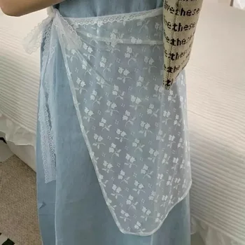 ลูกไม้ Layered Gauze กระโปรง Tie Up ผู้หญิง Vintage Bowknot พิมพ์ดูผ่านลูกไม้ One Piece ผ้าพันคอ Tulle ชุดผ้าม่าน