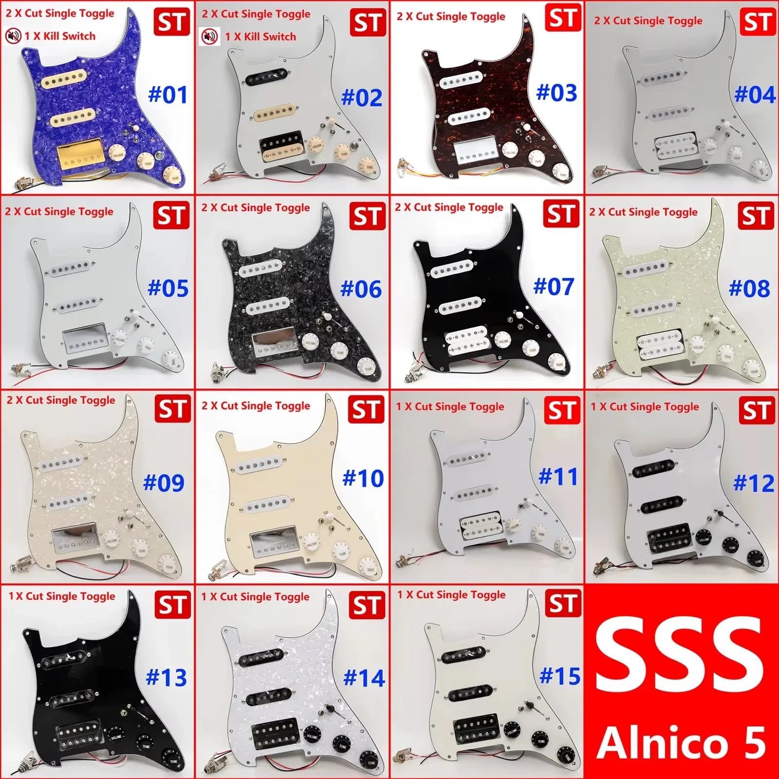 SSH Loaded Pickguard with Alnico 5 Pickups Coil Split Humbucker Prewired Assembly for ST Style Electric Guitar Replacement view 2