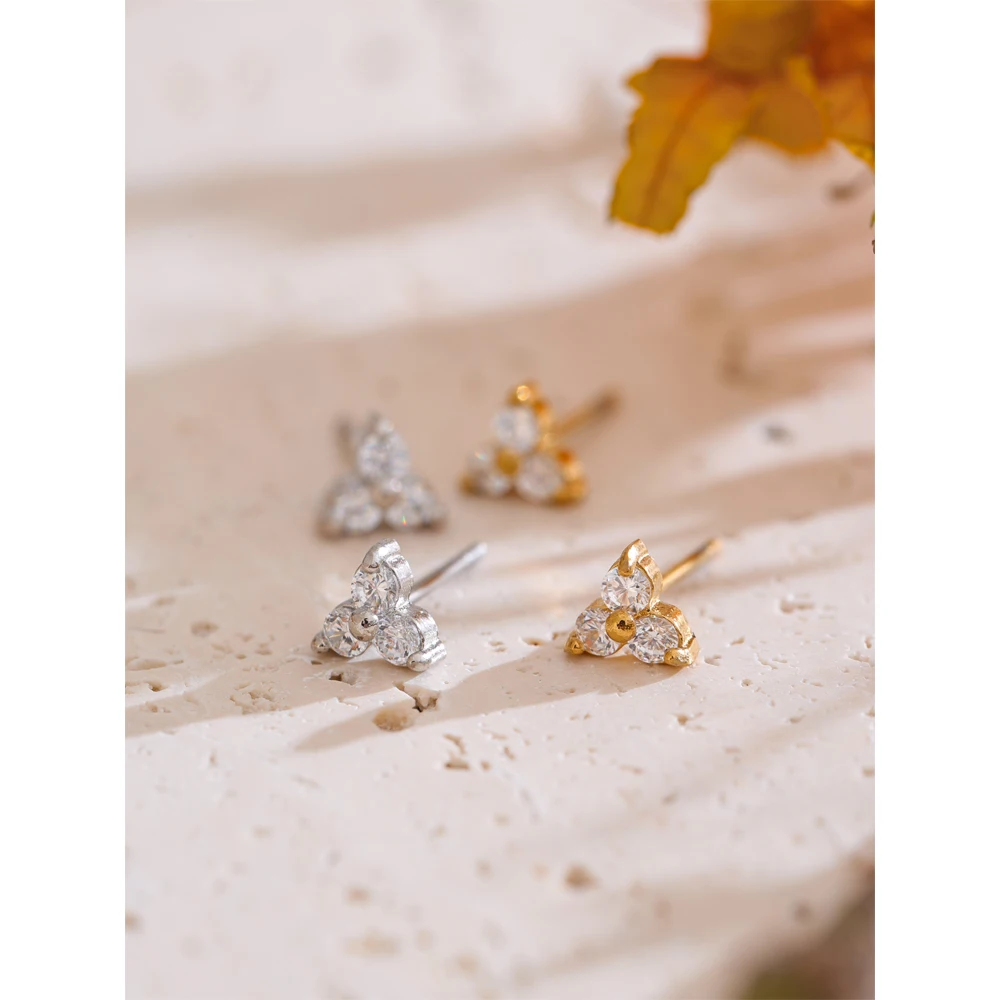 Yhpup Delicate Bling Cubic Zirconia Flower Small Daily Stud Earrings for Women Stainless Steel Versatile Exquisite Jewelry