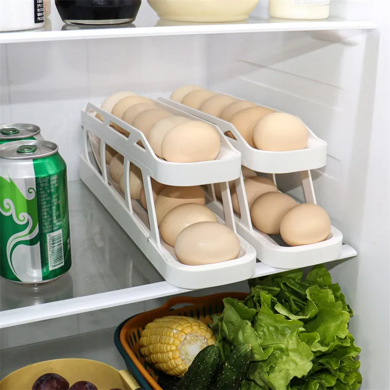 Automatic Rolling Egg Holder Auto Scrolling Egg Rack Fridge Eggs Storage Box Egg Container for Kitchen Refrigerator Dispenser