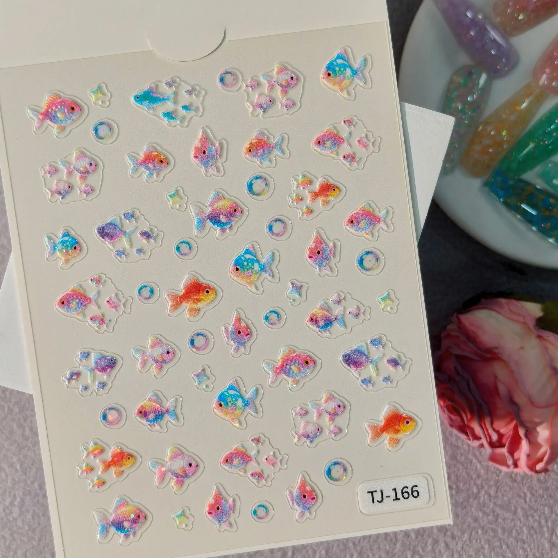 1 Set 5D Embossed Summer Ocean Nail Stickers Aurora Marine Animal Kids Self Adhesive DIY Manicure Nail Art Decor Ornaments view 4