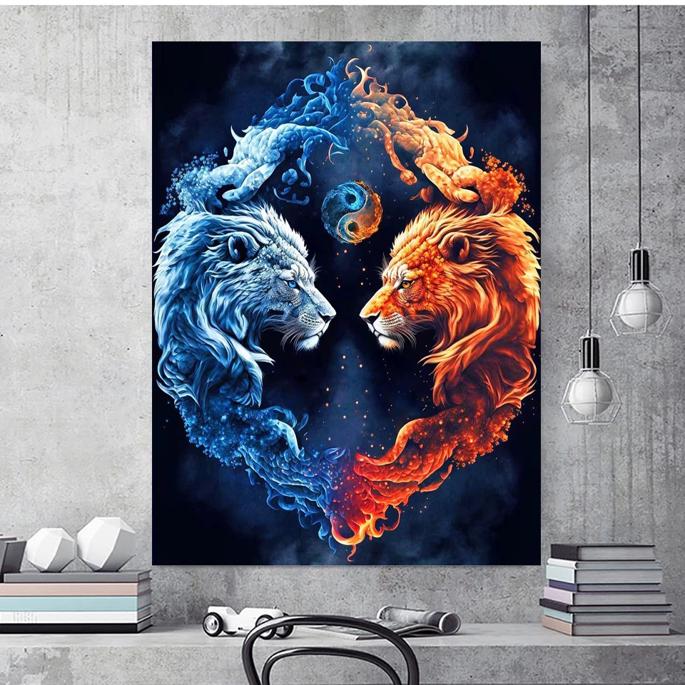 Tai Chi Eight Diagrams Yin Yang Feng Shui Diamond Painting Full Diamond Mosaic 5D DIY Embroidery Lion Tiger Dragon Home Decor