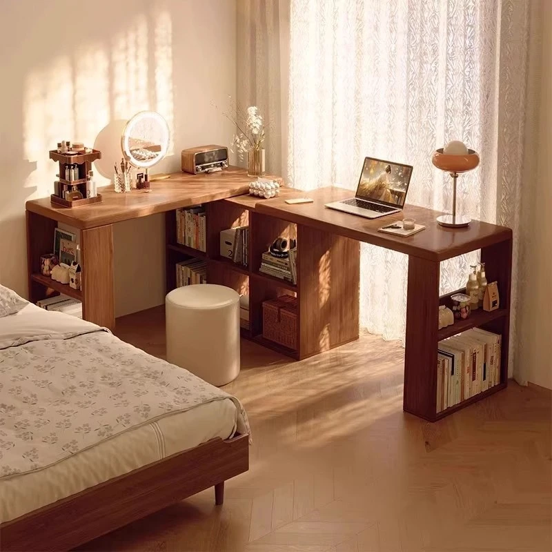 

Письменный стол из массива дерева 2026, новый, для девичьей спальни, угловой, со встроенным комодом.