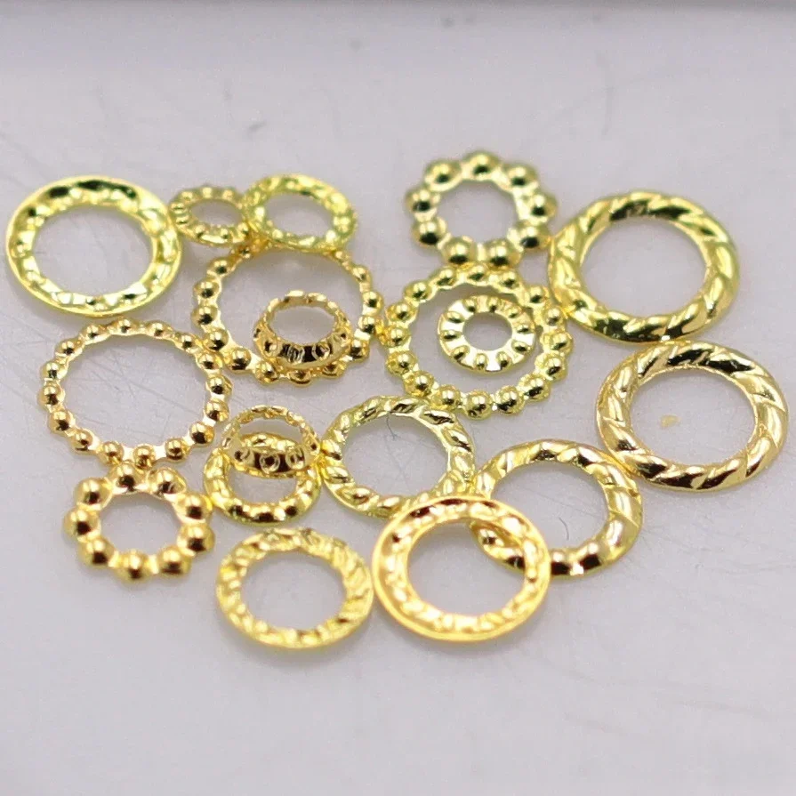 1000Pcs Gold Silver Copper Hollow Hemp Wreath Round Nail Art Decorations Ring Patch Rivet Metal Diy Tips Charm Jewelry Accessory