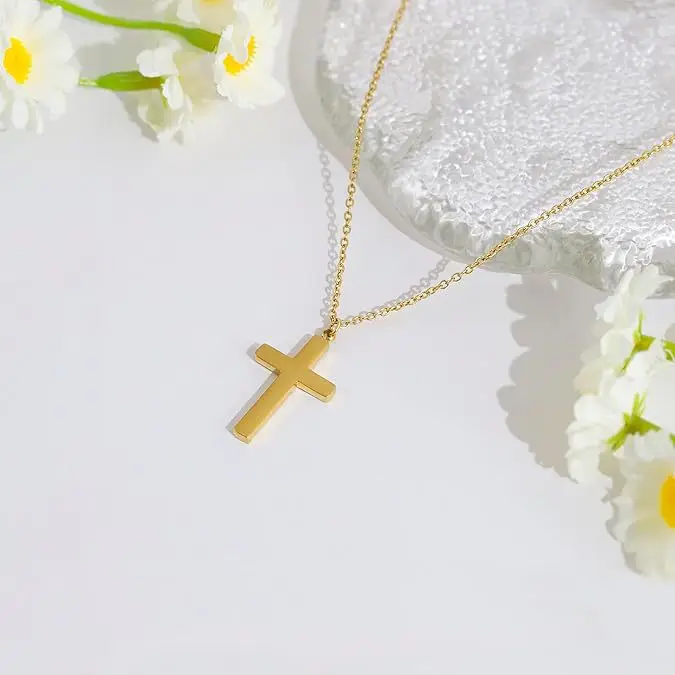 Modische Kreuzkette für Damen, Anhänger aus Edelstahl, in Gold- oder Silberfarbe, Kette für Herren, Party-Schmuck, verblasst nicht, Geschenk. – Detail 8