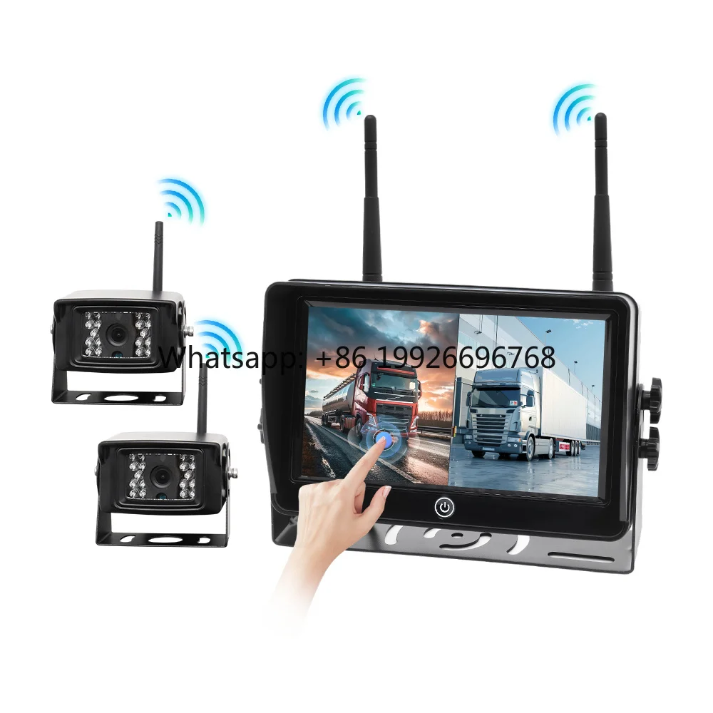 1080P AHD 2-Channel Truck Camera System Touch 7in Quad Split Monitor Wireless Night View BSD Waterproof Cameras Bus RV Fleet