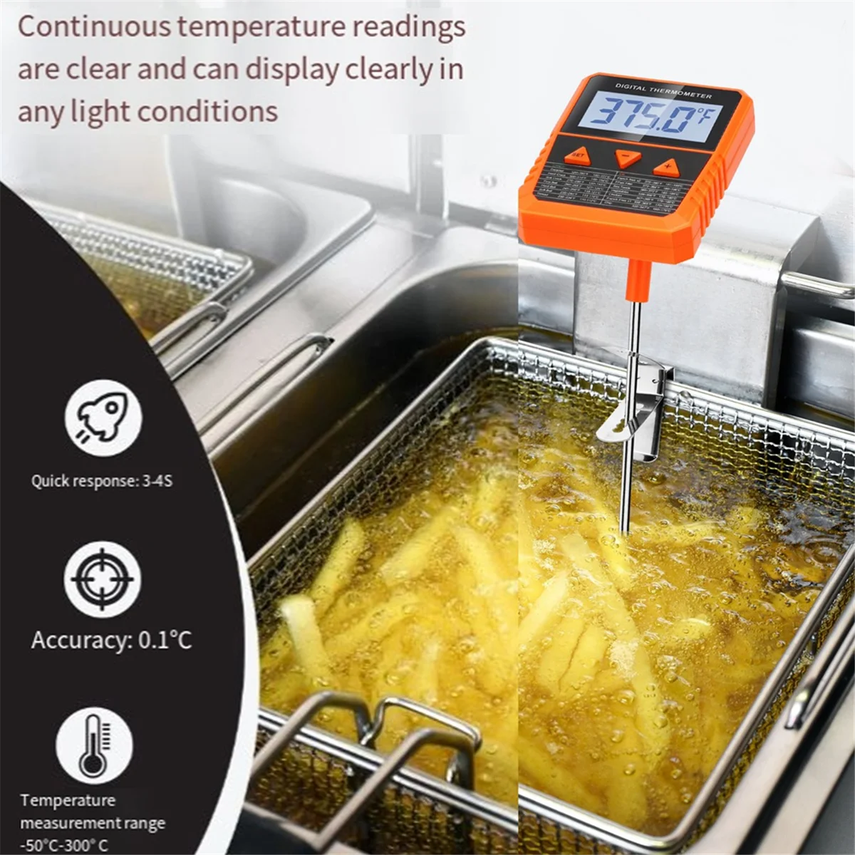 Probe Candy Thermometer with Pot Clip,Alarm Function,IPX6 Waterproof Rotatable Large Display Deep Fry Oil Thermometer SQ
