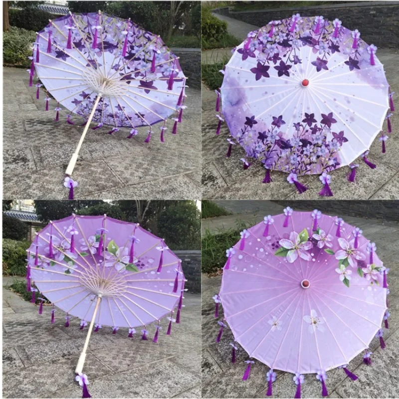 82cm Silk Cloth Women Umbrella Japanese Cherry Blossoms Tassel petal umbrella Chinese Style Oil Paper Umbrella