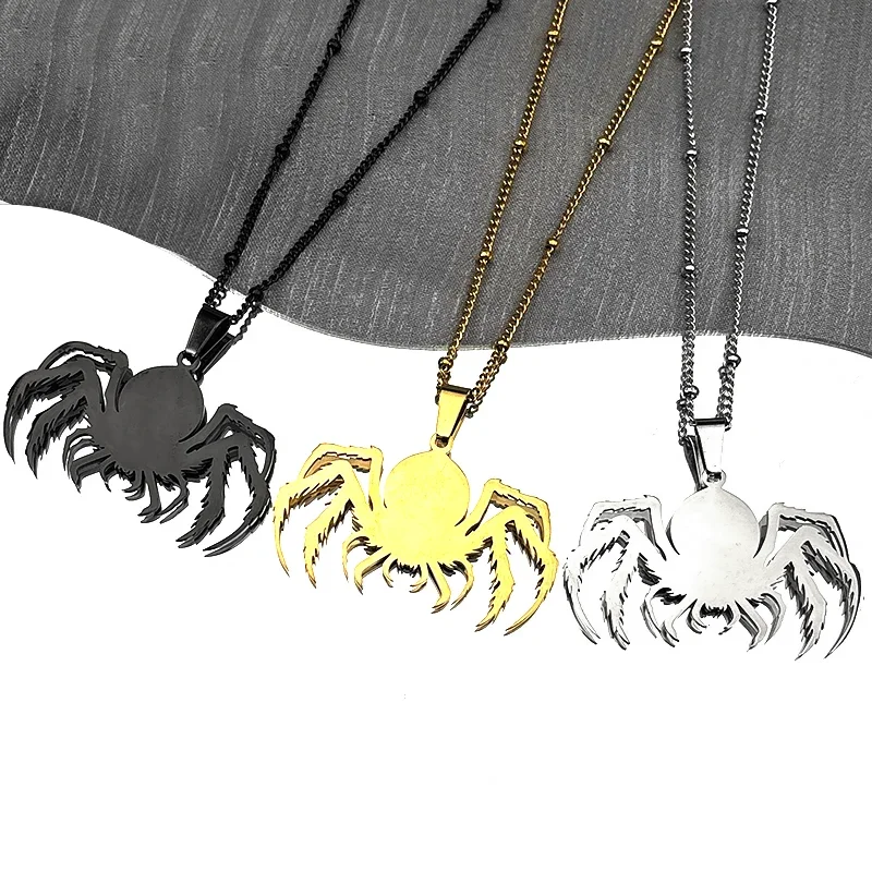 

Gothic Hollow Dark Spider Pendant Necklace For Women Men Stainless Steel Hip Hop Black Silver Color Animal Jewelry Party Gift