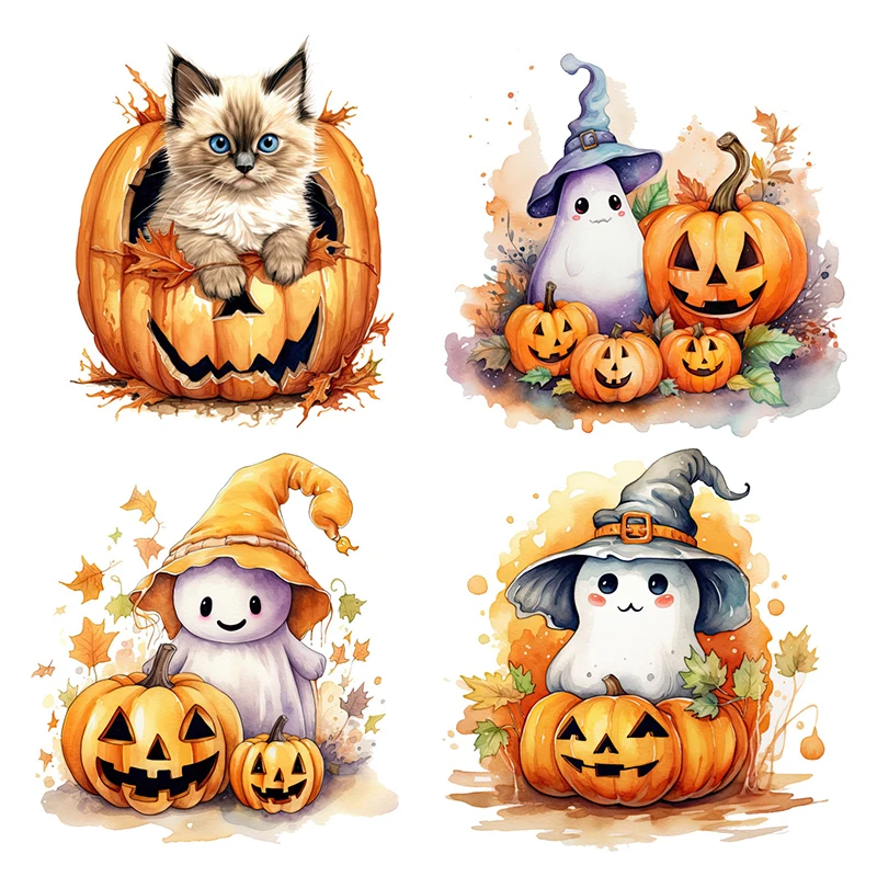 C220# Halloween Pumpkin & Ghost Wall Sticker Bathroom Toilet Decor Living Room Cabinet Refrigerator Home Decoration Decals