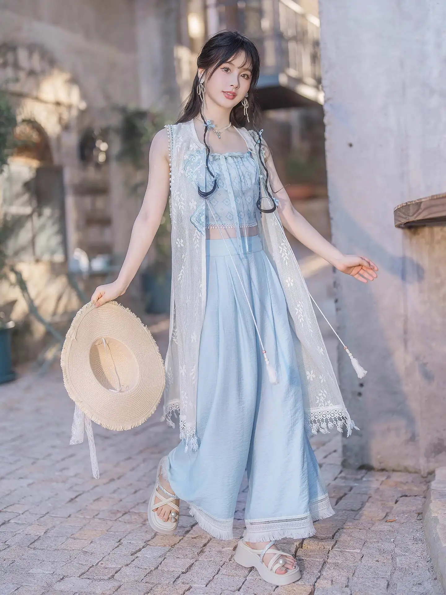 

New Chinese Style National Style Han Elements Summer Day Cool And Refreshing Suspenders Changbi Jia Improve Song Pants Daily