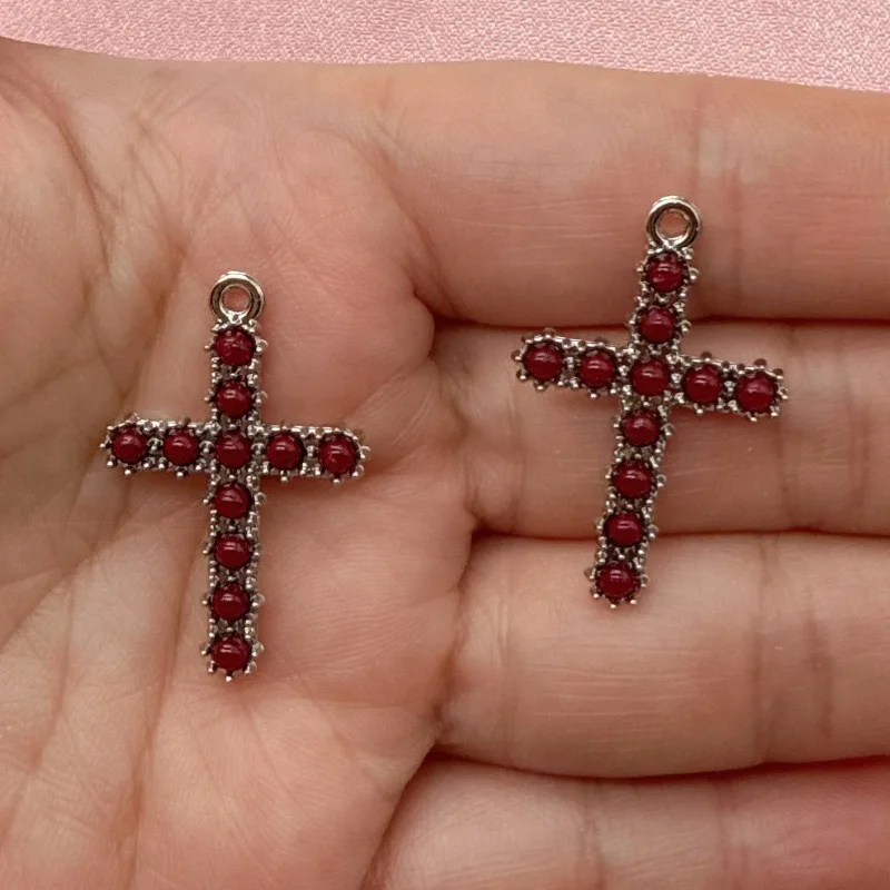 10pcs Korean version diamond cross pendant DIY alloy jewelry accessories necklace bracelet keychain pendant view 3
