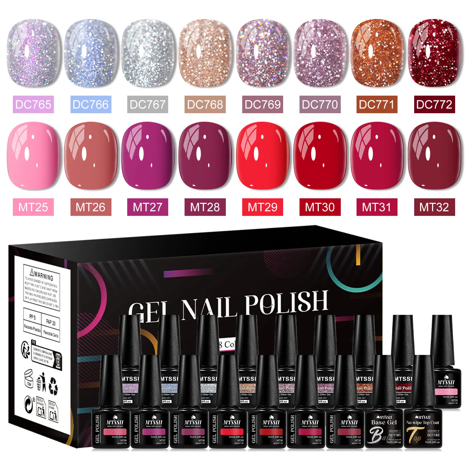 18 قطعة/المجموعة بريق مسمار الفن هلام مع قاعدة معطف فوقي ، لوازم مانيكير فيرنيس لتصميم الأظافر الخريف الشتاء ، UV LED نقع قبالة #6