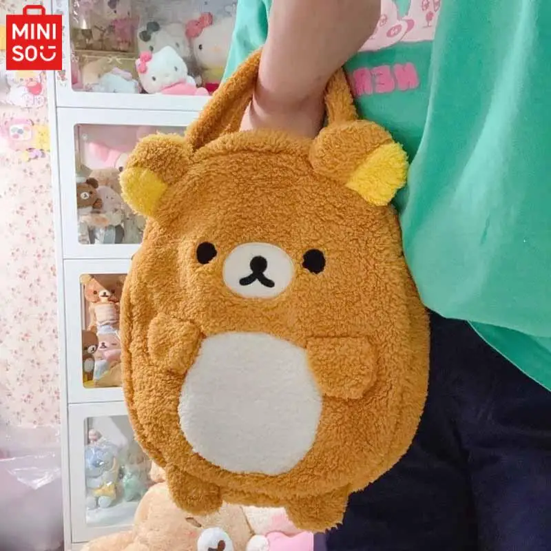 Miniso Kawaii Handbag Rilakkuma Anime Cartoon San-X Kuma Cute Bear Girl High-Capacity Storage Plush Bag Gift Christmas Y2K Gifts