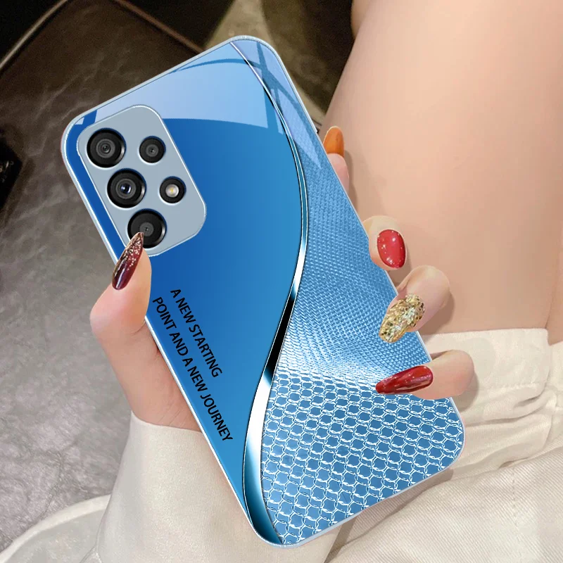 Tempered Glass Phone Case for Samsung Galaxy S10 4G S20 11E 30 S21 21Fe 22 Pro S23 Ultra 5G S8 S9 Mesh Curve Texture Orange