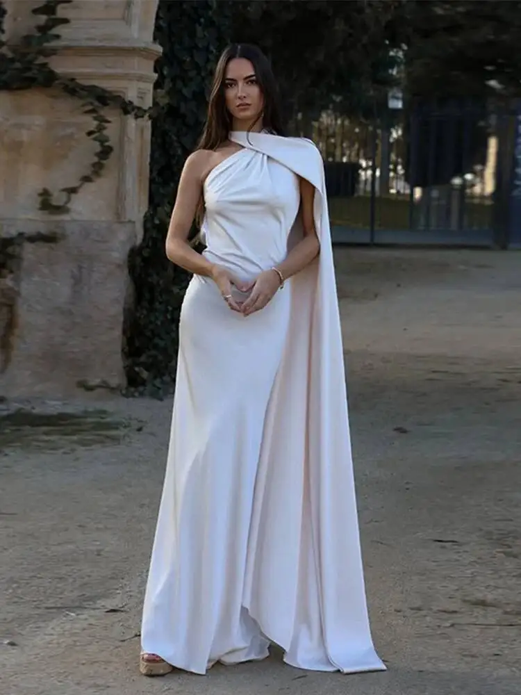 Ribbon Hanging Neck Long Dresses Women Printed Sleeveless Backless Slim High Waist Halter Party Dress 2025 New Hip Package Robe