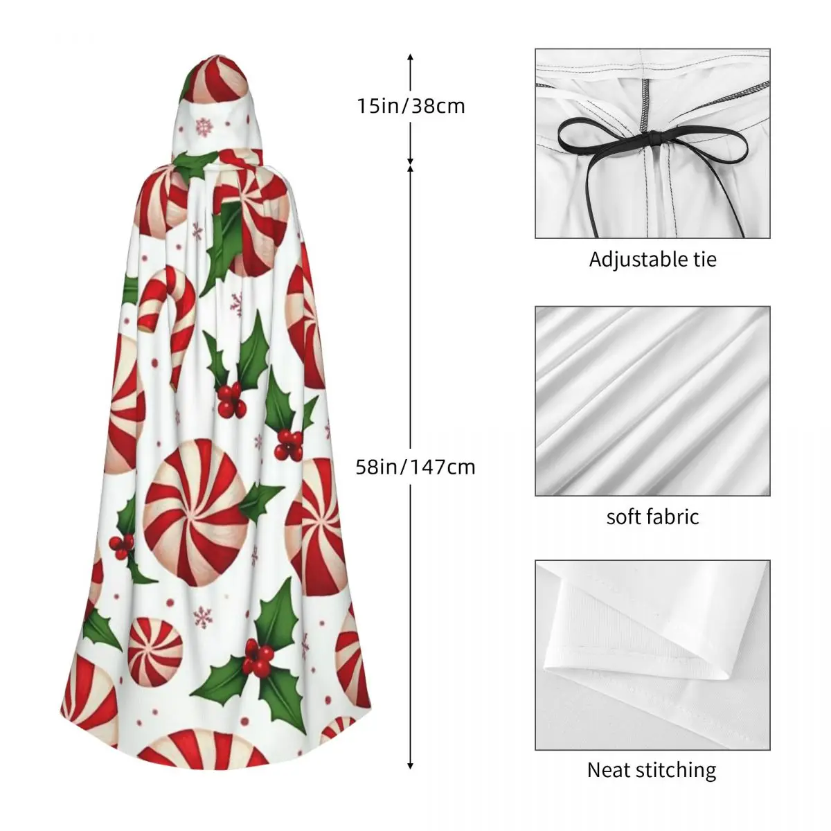 يوم عيد الميلاد عيد الميلاد النعناع الحلوى دوامة نمط طويل مقنعين عباءة الساحرة القرون الوسطى زي تأثيري كيب هالوين مصاص دماء الكبار