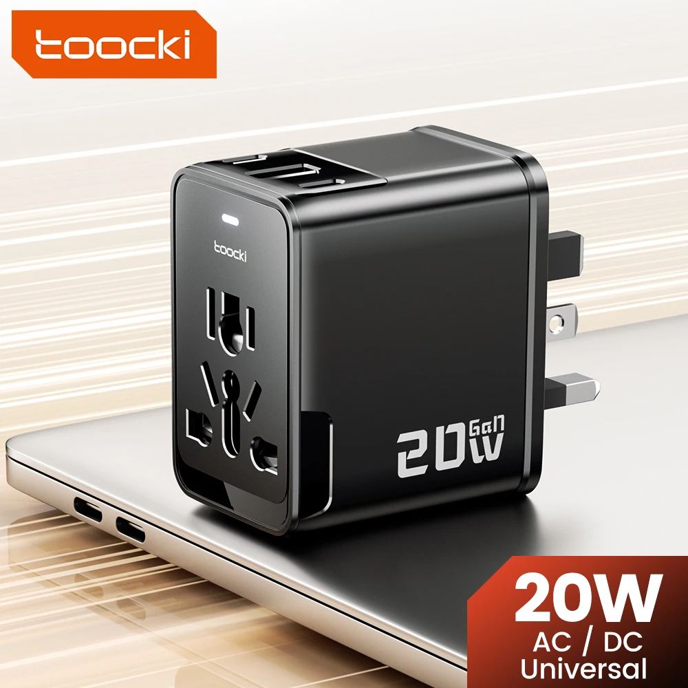 Toocki 20W Universal Travel Adapter Worldwide With 1AC Outlet 2 Type-C 1 USB Ports Wall Fast Charger for EU UK US AUS Travel