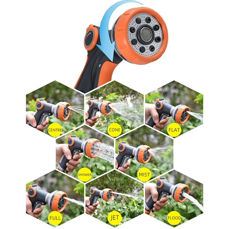 8 Pattern Spray Lawn Watering Multi-Function Car Wash High Pressure Durable Hand-Held Tools Hose Sprinkle Nozzle Garden Sprinkle