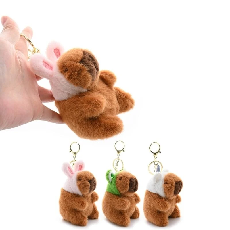 Cartoon Plush Capybara Keyring Lovely Plush Animal Chain Tast Children Gainpack Ornaments Stress Reliefserve