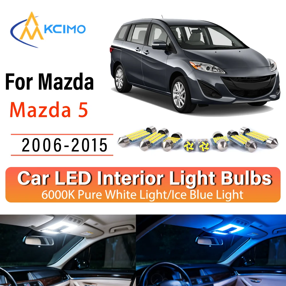 Kit d'éclairage intérieur LED à lueur persistante Plug & Play pour Mazda 5 2006-2015 2007 – Remplacement des lampes de dôme, de lecture, de coffre et de habitacle – Amélioration