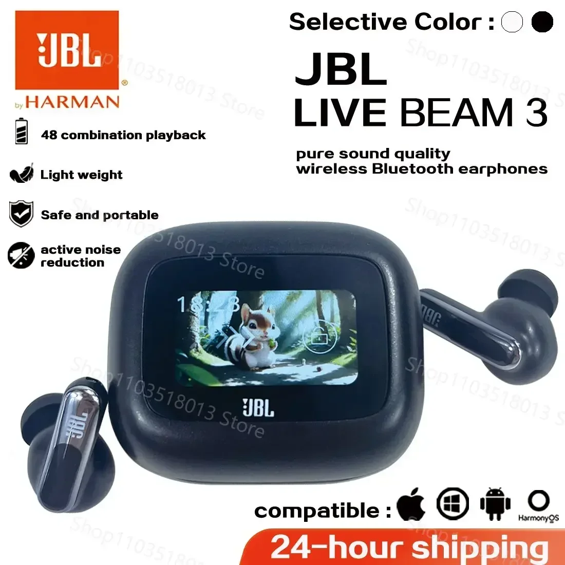 Jbl Live Beam 3 Echte Draadloze Noise Canceling Ingesloten Oordopjes, 6 Microfoons Voor Perfecte