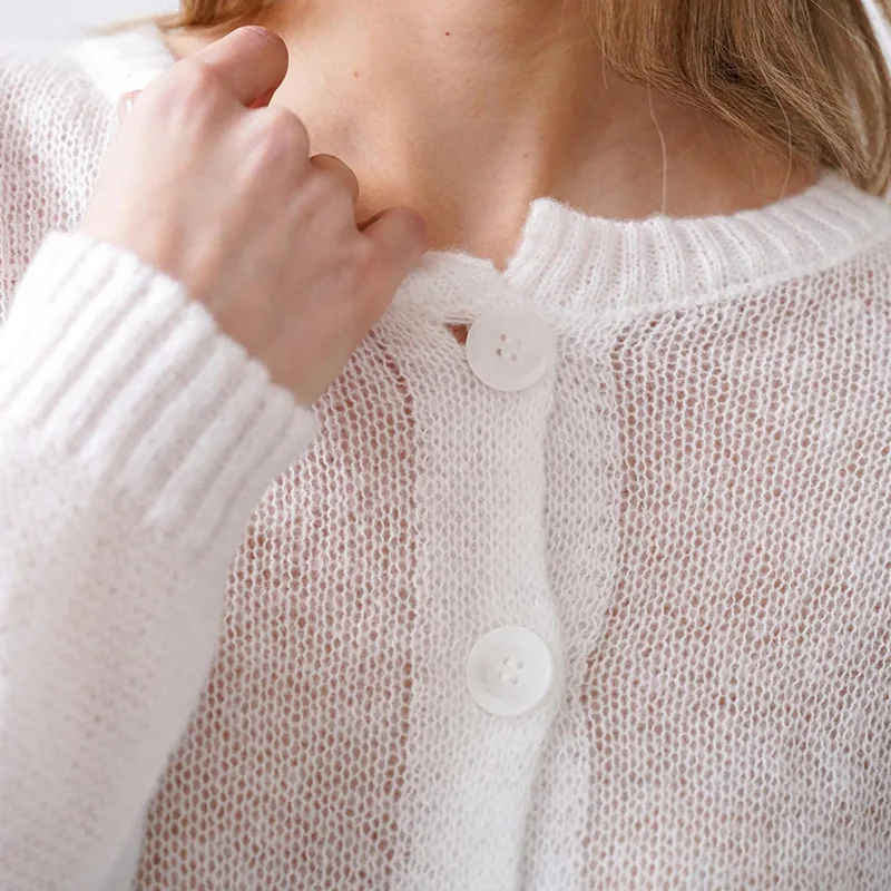 Tornova Casual Hollow Knitted Cardigan Women's Sexy See Through Thin Sweater Coat Solid Long Sleeve O neck Lady Fashion Outwear