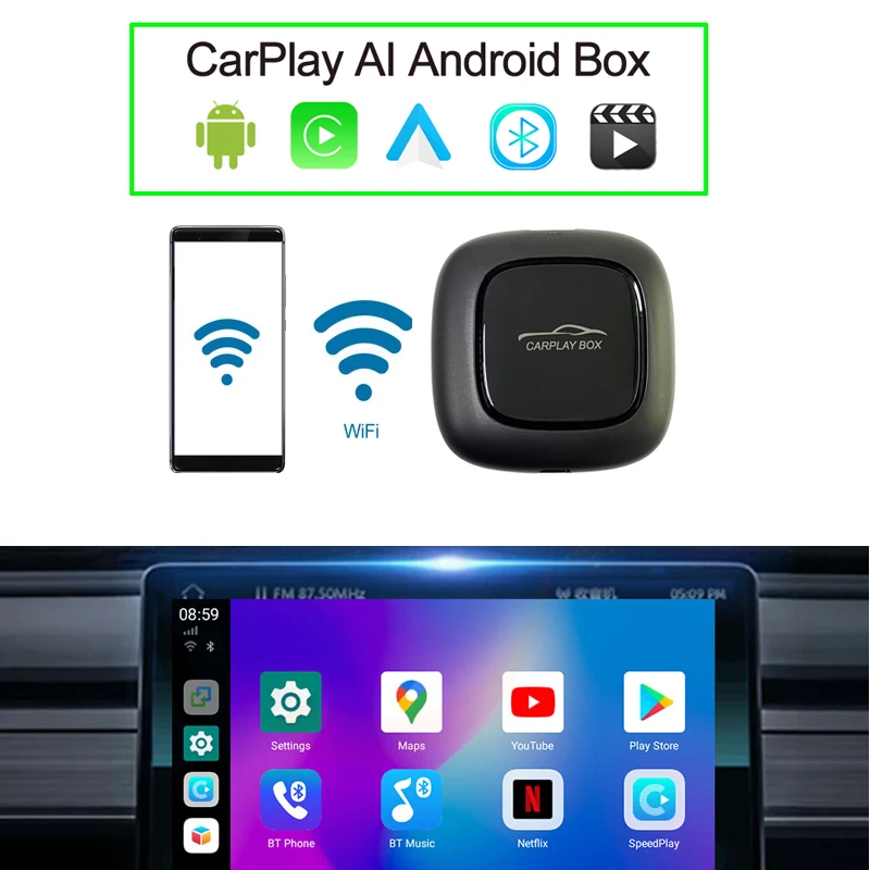 

Wireless Android CarPlay AI Box Smart Applepie Mini Kit USB Connection for Cars with Original Wired CarPlay Double Bluetooth Veh