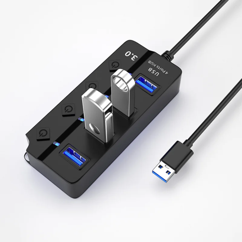 4 Port Usb Hub 3.0 Adapter Hoge Snelheid 5Gbps Multi USB3.0 Splitter Met Aan/Uit Schakelaar Voor Pc computer Accessoires