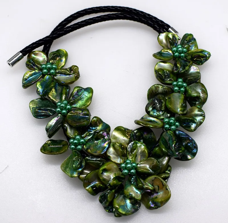 WOW! green shell flowers necklace nature 48cm nature FPPJ wholesale