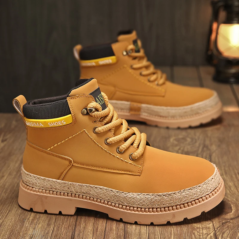 

Autumn Yellow Boots Man Motorcycle Boots Outdoor Non-slip Ankle Boots Man Comfortable Platform Men's Work Boots botas masculino