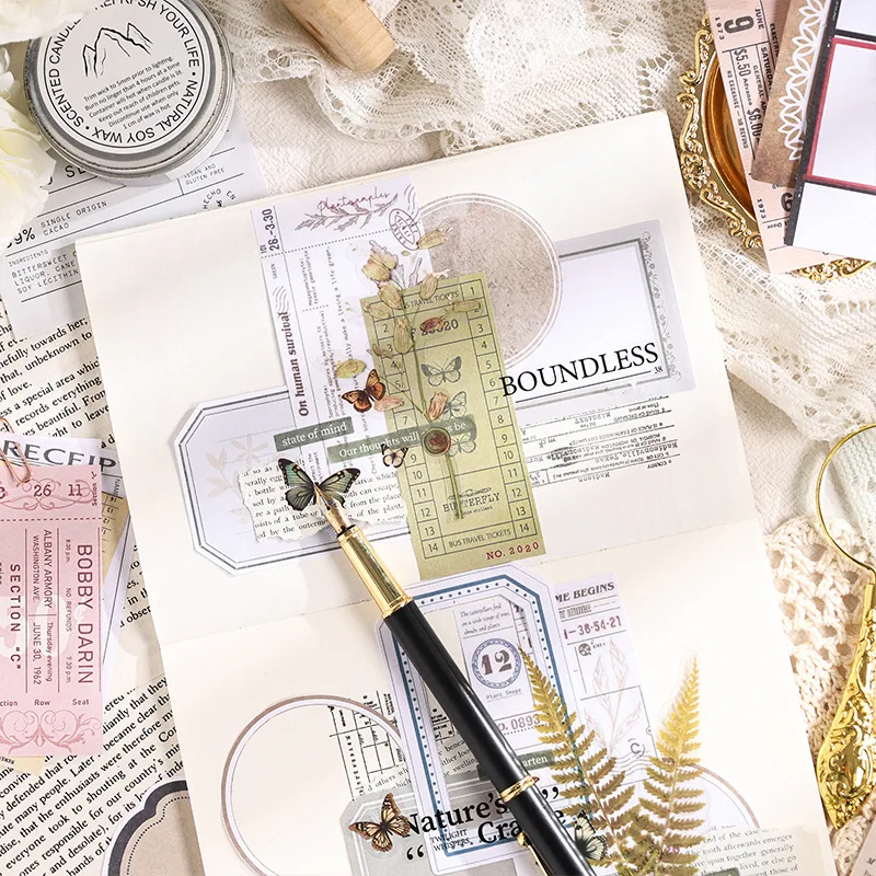 Mr. Paper,100pcs, Boxed Retro Minimalist Student Message Note Paper,decorative Scrapbook Material Can Write Border Card Paper