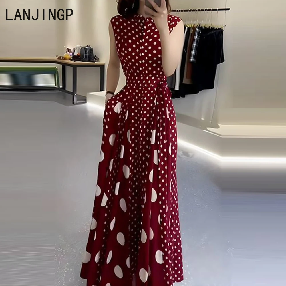 

Women's clothing 2025 summer high-end coffee break French formal settings red polka dot dress women
