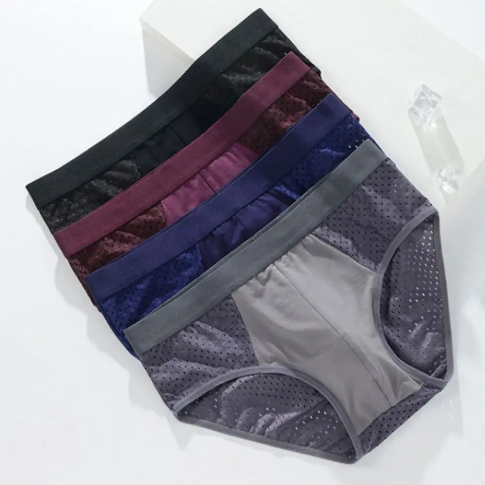 

4PCS Low Waist Men Mesh Panties Briefs Oversize Male Thin Panties Male Lingerie Elastic Ice Silk Triangle Underwear Male