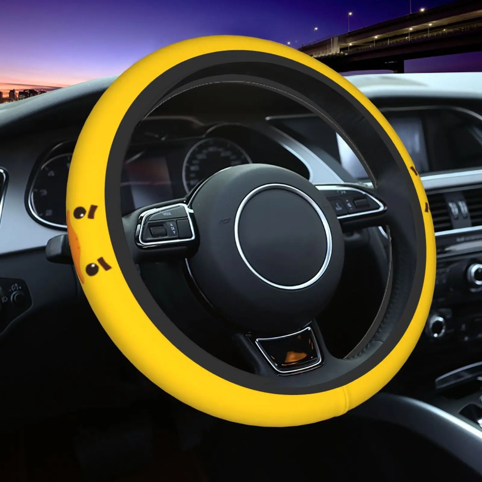 Yellow Duck Pattern Steering Wheel Cover 15 Inch Car Wheel Protector Anti-Slip Car Steering Wheel Accessories for Women Girls
