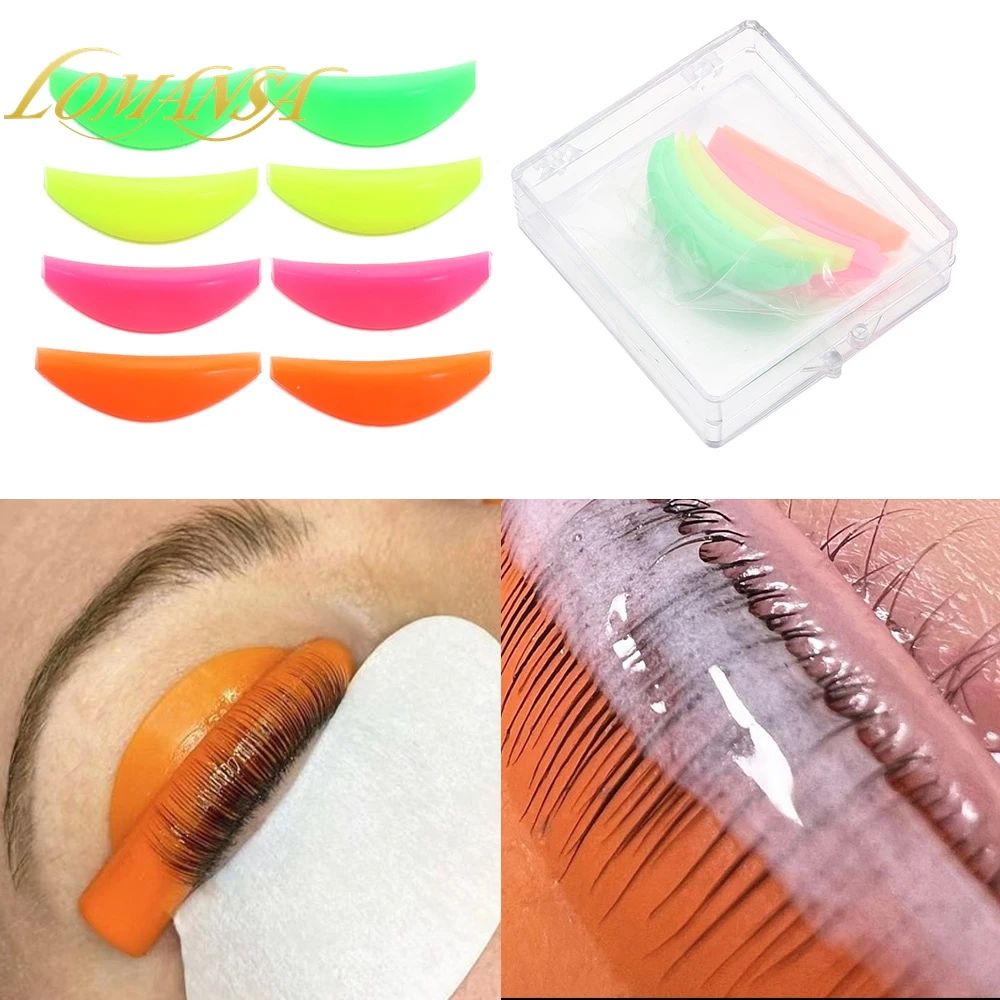 Lomansa 4 Pairs L Curl Silicone Eyelash Perm Pads Sticky Lashes Rods Shield Lifting 3D Eyelash Curler Accessories Makeup Tool