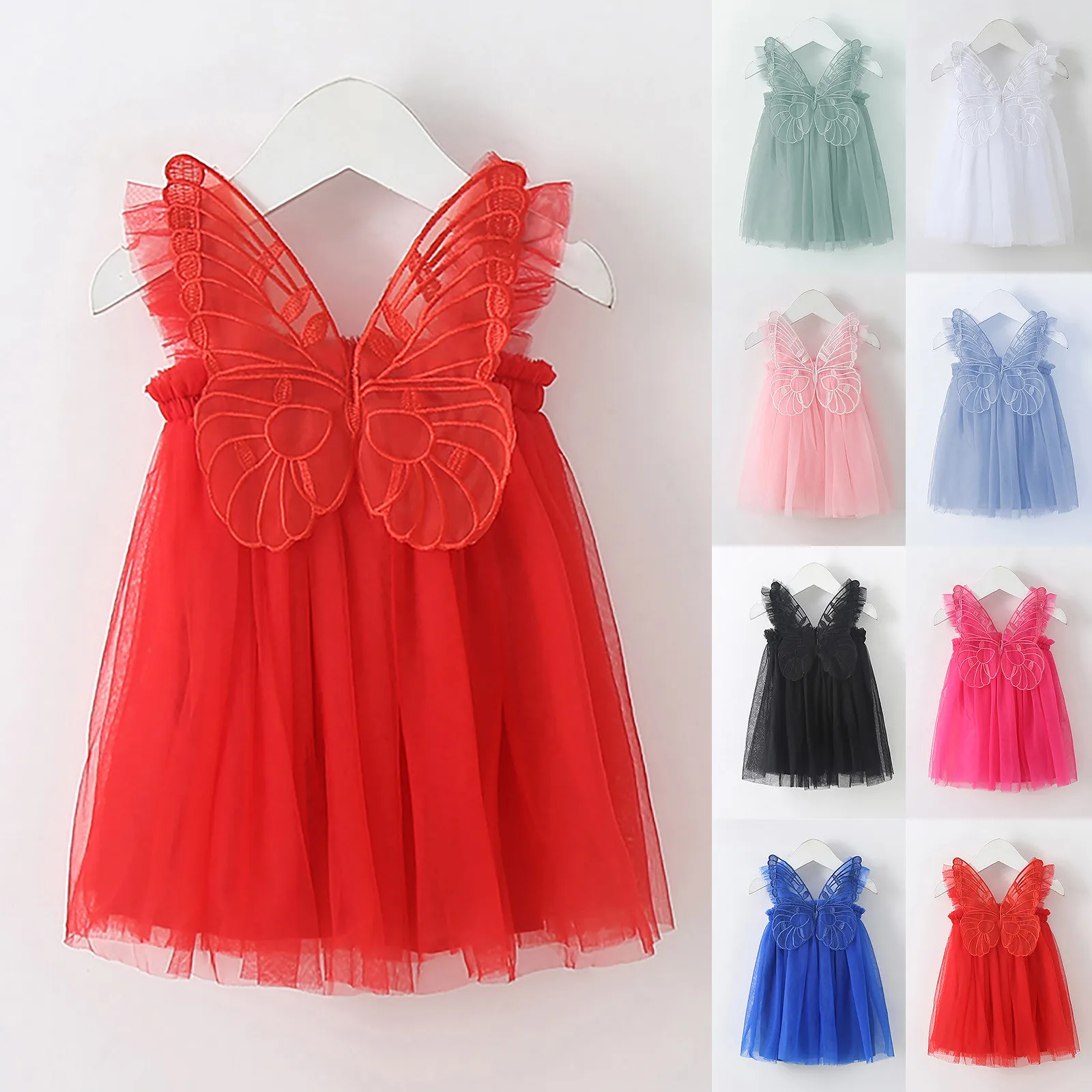 

Children Suspender Dress 3D Butterfly Angel Wings Fluffy Mesh Princess Skirt Girl Cute Mesh Dress Solid Tulle Tutu Vestido 3M-4Y