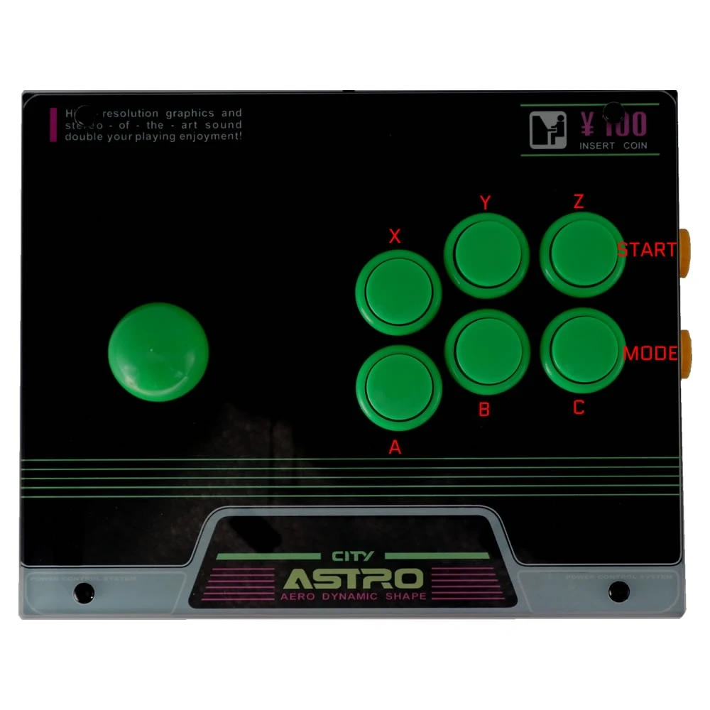 Arcade Console with Joystick RAC-J600S-MD 6 Buttons 9Pin Arcade Joystick Controller Artwork Panel for Sega Mega Drive 1/2 City