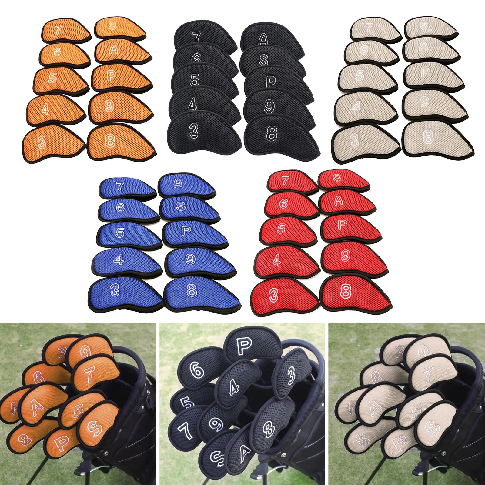 

10Pcs/Pack Meshy Golf Iron Covers Set Headcover Fit Most Irons