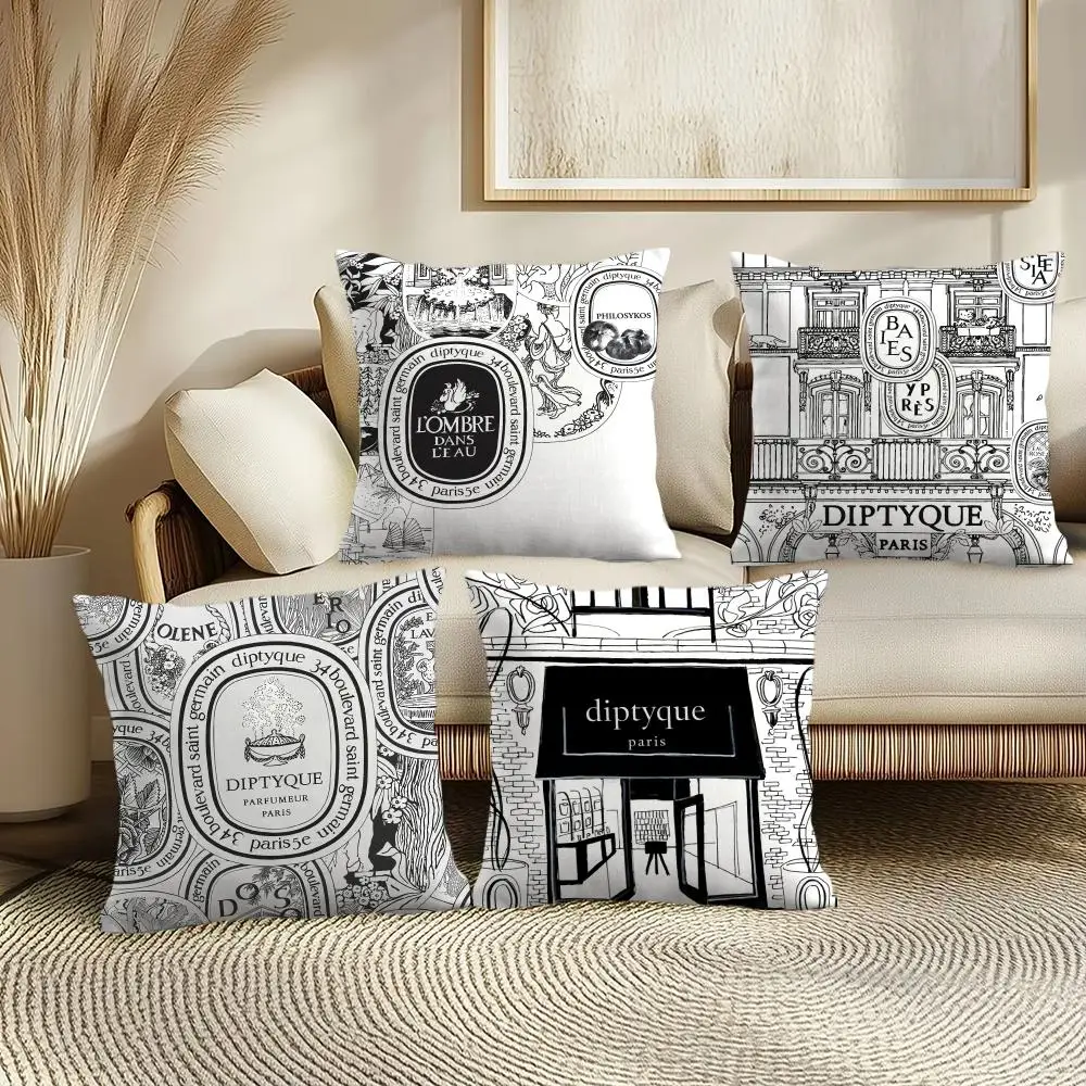 Fashion Brand D-Diptyques-es Cushion Cover Soft Plush Throw Pillow Cover | Double-Sided Printed Cushion Case | Sofa & Home Decor