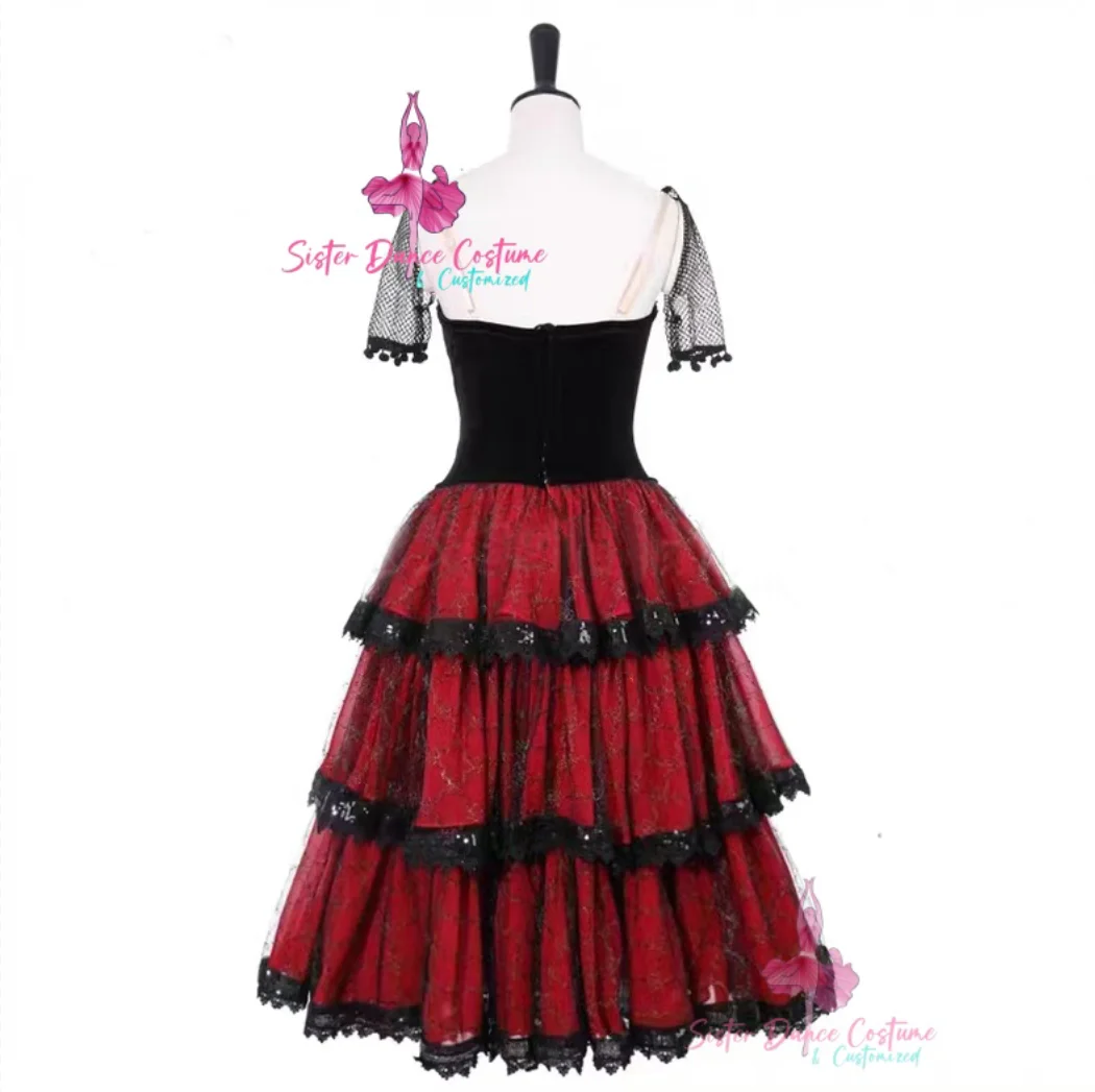 High-grade Spanish black and red ballet dress professional custom ballet repertoire Don Quixote competition dress
