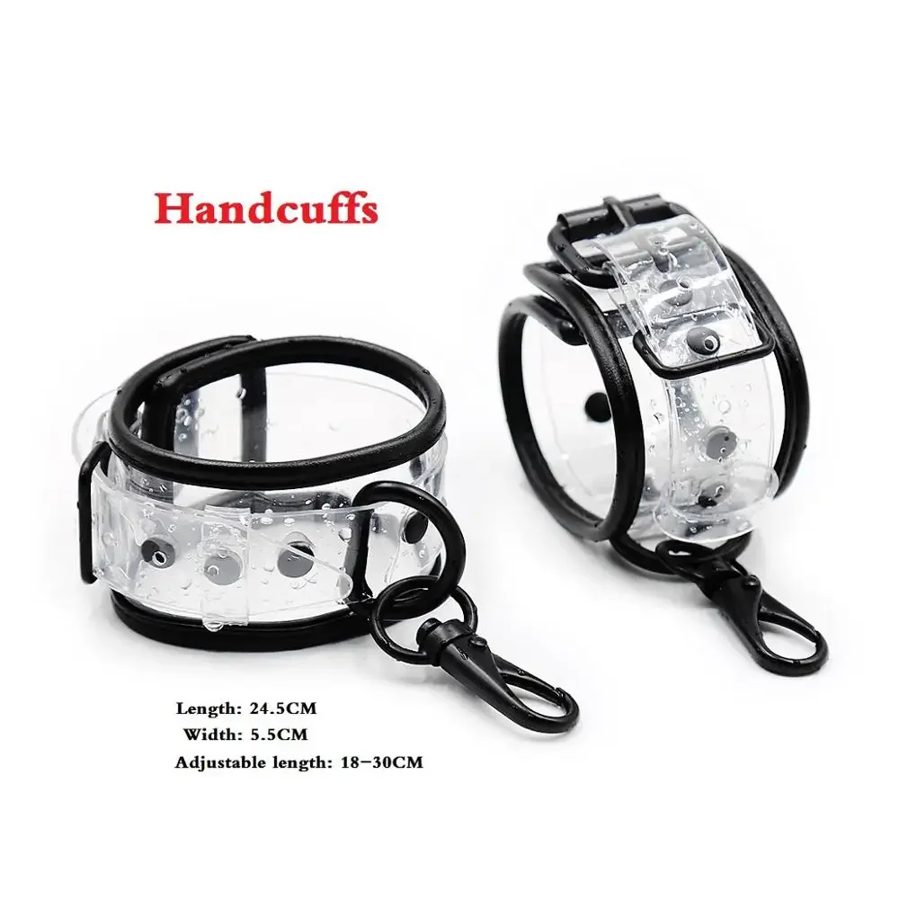 Adjustable Transparent PVC Handcuffs Ankle Cuffs Collar Neck Manacle BDSM Bondage Restraints Shackles Fetish Sex Toy for Couples