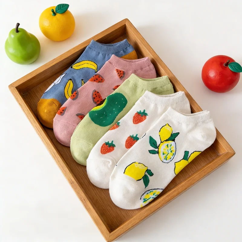 10 Pairs - Women's Fruit Socks, Elastic and Soft, Breathable and Quick Drying for Daily Sports, Casual Wear in Spring and Summer